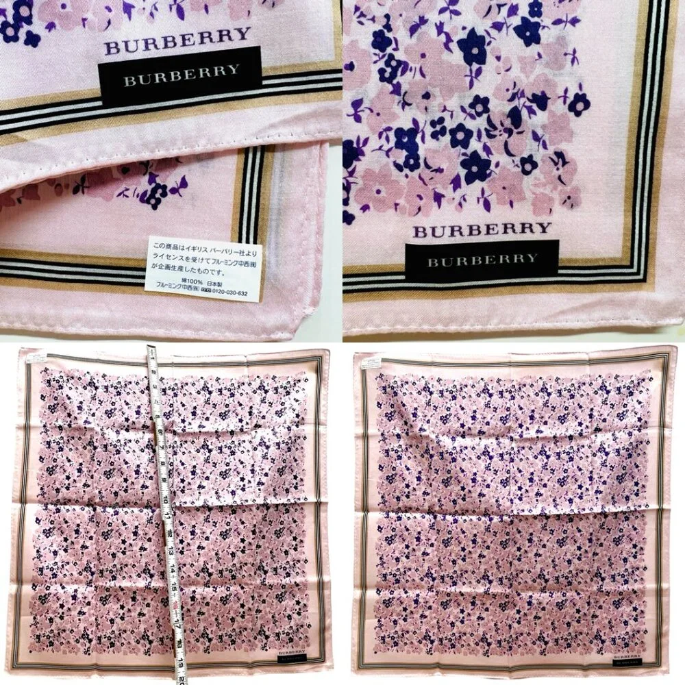 New W/Tag Burberry   Miniscarf/handker 20"" Lavender Flora with Black Trim (72) - Picture 3 of 11